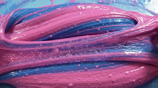 Stretching and Molding Pink and Blue Slime, Close Up