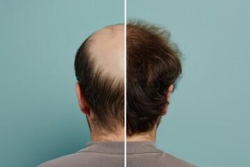 Transformation of hairstyle reveals confidence and new beginnings during a dynamic hair restoration journey