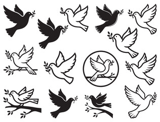 Obraz premium : DOVE BIRD WITH BRANCH SILHOUETTE