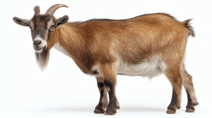 Fototapeta premium Brown Goat Long Hair White Background