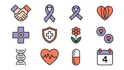 Health and Wellness Icons: A collection of vibrant icons representing different aspects of health and wellness, designed with clean lines and a modern aesthetic.
