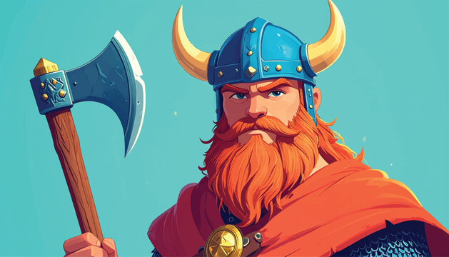 Viking Warrior with Axe - A Fierce Cartoon Illustration.