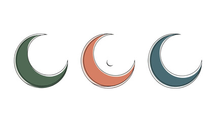 Obraz premium Moon Trio: A collection of crescent moons in harmonious color palettes, offering a symbol of night sky elegance and celestial serenity.