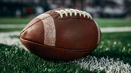 Obraz premium Super Bowl football on field close-up yard line grass detail 