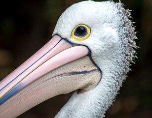 Close-up of a large bird?s head, detailed eye and beak visible