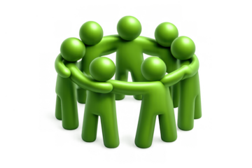 Green 3d figures forming a circle, symbolizing unity, teamwork, community, connection, and collaboration on transparent background