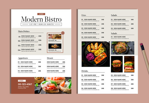 Modern Bistro Restaurant Menu Design Template