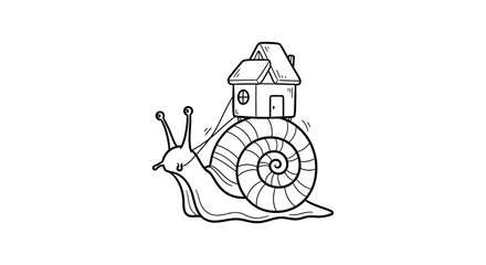 Whimsical snail illustration carrying a house on its shell home sweet home concept © saipur