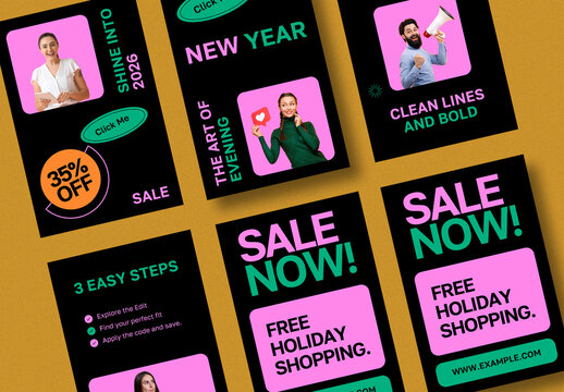 Set of Colorful Pastel 2025 Mega Sale Social Media Story Templates