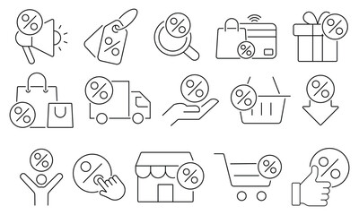 Offer Editable Line Icons Set, shopping, retail, sale, discount, containing promotion, marketing and more. vector illustration.