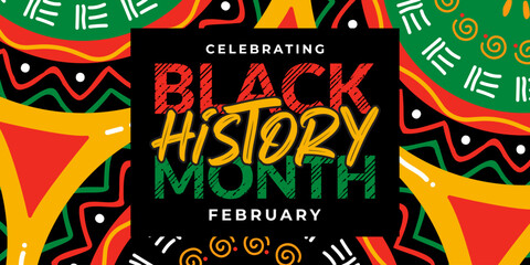 African-Americans Black history month lettering on colorful African Afro pattern background vector illustration