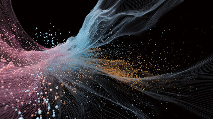 Abstract Generative Art Waves Of Color And Light Flow Across A Dark Background