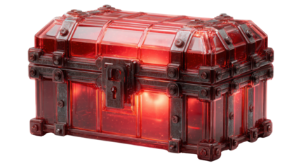 Red glowing futuristic treasure chest isolated representing mystery reward game asset fantasy storage security concept on white background