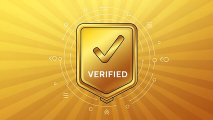 Premium Gold Verified Shield Icon with Check Mark, Guaranteeing Authenticity and Quality Assurance