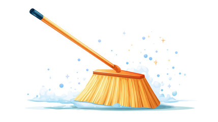 Cleaning broom with water splash representing hygiene household cleaning sanitation concept illustration modern design on white background