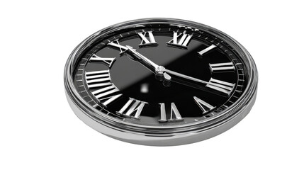 Luxury black wall clock with roman numerals elegant time management punctuality concept modern interior decor isolated object on white background