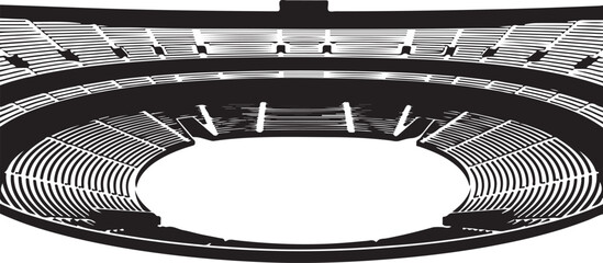 Graphic illustration of grandstand seating rows in an oval sports stadium or arena, empty venue interior. , Generative Ai