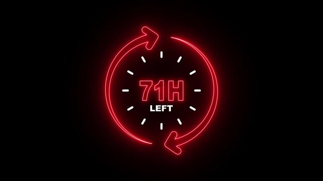 71 Hours Left Neon Countdown Timer &ndash; Urgent Deadline and Time Pressure Concept