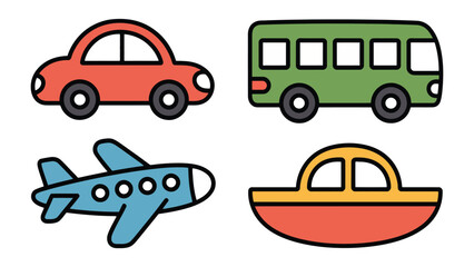Transportation Illustration: A vibrant illustration showcasing an array of transportation modes, including a car, bus, airplane, and boat, symbolizing travel and movement.