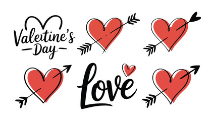 Valentine's Day Love Symbols: An illustration of valentine day themed hearts pierced by arrows, representing the essence of love and romance