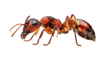 Extreme macro red ant insect detailed anatomy wildlife entomology closeup high resolution studio shot scientific photography cutout isolated object on white background