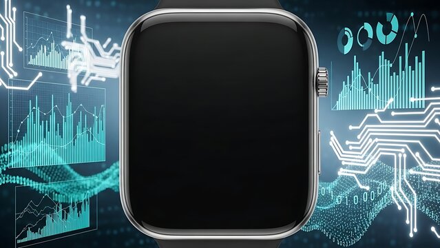 Modern Smartwatch with Futuristic Digital Data Background, Technology Concept - Powered by Adobe