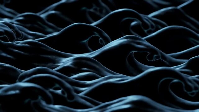 A dark, abstract wave pattern with hints of blue