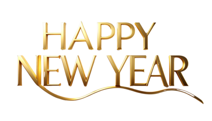  Minimal Elegant Happy New Year Gold Lettering PNG