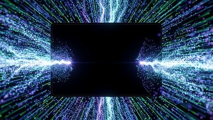 Abstract Energetic Particles Bursting from Dark Rectangle Frame with Light Streaks