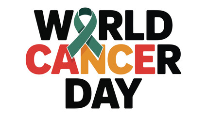 World Cancer Day: A Graphic depiction to raise awareness about cancer, represented by the text &ldquo;World Cancer Day&rdquo; complemented by a Teal ribbon.