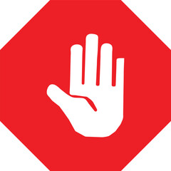 Obraz premium A white open hand symbol on a red diamond background, indicating stop or warning.