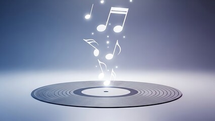 Vinyl Record with Rising Music Notes.