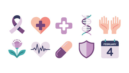 Health and Wellness Icons: A collection of vibrant icons representing health, wellness, and medical awareness. Perfect for design projects.