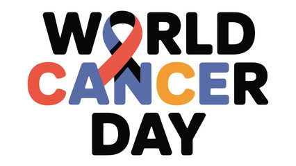 World Cancer Day: A poignant message with ribbons of hope. The image showcases World Cancer Day in bold letters, coupled with colored ribbons symbolizing the fight against cancer.