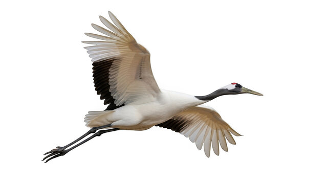 White crane in flight isolated on transparent background