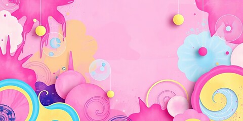 Whimsical pastel swirls and geometric shapes on a vibrant backdrop,  colorful background, abstract