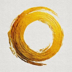 Golden brushstroke circle on textured white paper