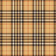 Classic Beige Plaid Textile Pattern with Red and Black Lines