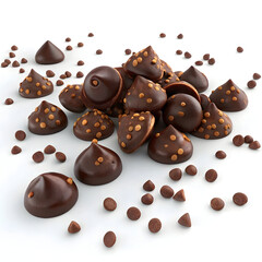 chocolate chips morsels on white background choco
