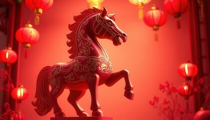 Luxury Golden Horse Statue with Fire Mane on Jade Base