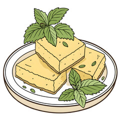 delicious plate with tasty halva and fresh mint