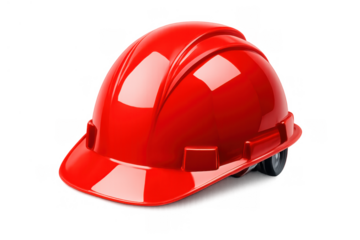 Red safety helmet providing essential head protection for construction workers, engineers, and industrial personnel, transparent background