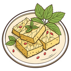 delicious plate with tasty halva and fresh mint