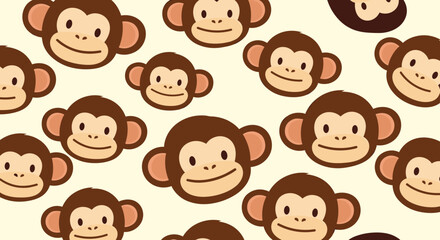 Fun seamless pattern with cute smiling monkey faces on a cream background perfect for children wallpaper, nursery decor, and textile products.