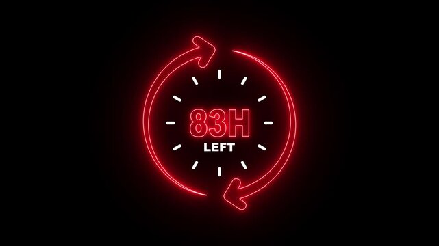 83 Hours Left Neon Countdown Timer &ndash; Urgent Deadline and Countdown Warning Concept