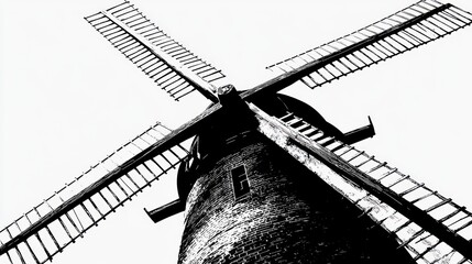 Black and white windmill, low angle view
