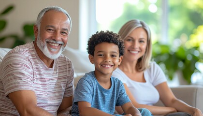 Diverse family spending time together in bright living room