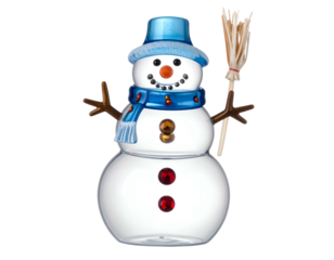 Cheerful glass snowman with blue hat and scarf