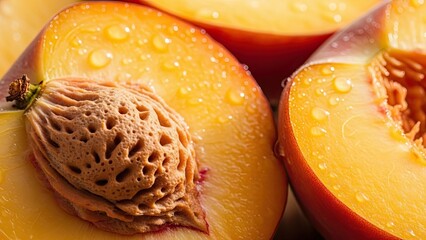 Fresh Peach Slices with Pit.