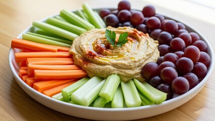Fresh Vegetable and Fruit Platter with Hummus.